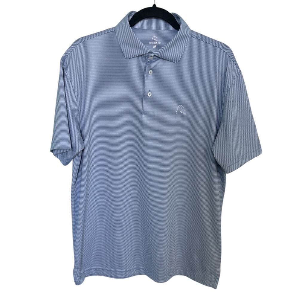 Rhoback Men’s The Crispy Stripe Short Sleeve Performance Polo Blue Size Medium